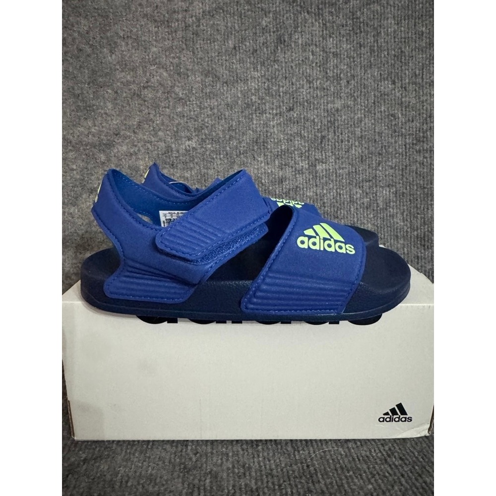 NWB Adidas Adilette Sandal K Blue Lime Green Kids Size 1 ID2626 New